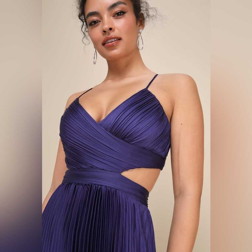 Lulus Got the Glam Navy Blue Pleated Cutout Maxi Dress - Picture 8 of 14